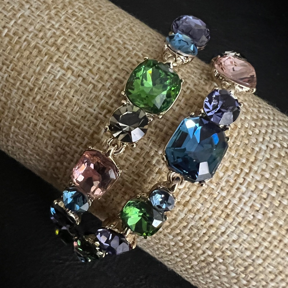Givenchy Gold Tone Multi Color Crystal Double Row Bracelet 7.5 Inch Cottagecore